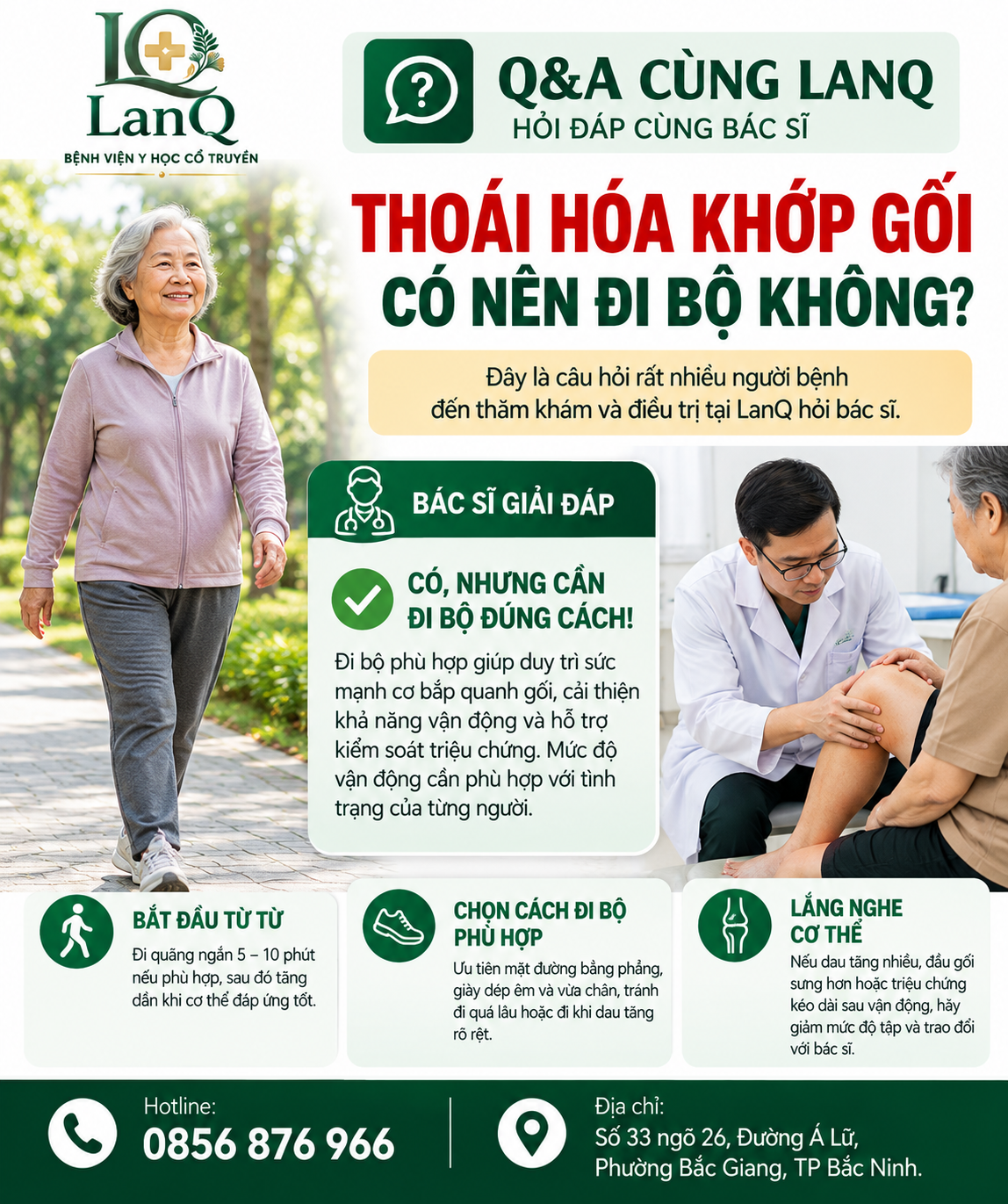 ❓Q&A CÙNG LANQ | THOÁI HÓA KHỚP GỐI CÓ NÊN ĐI BỘ KHÔNG?
